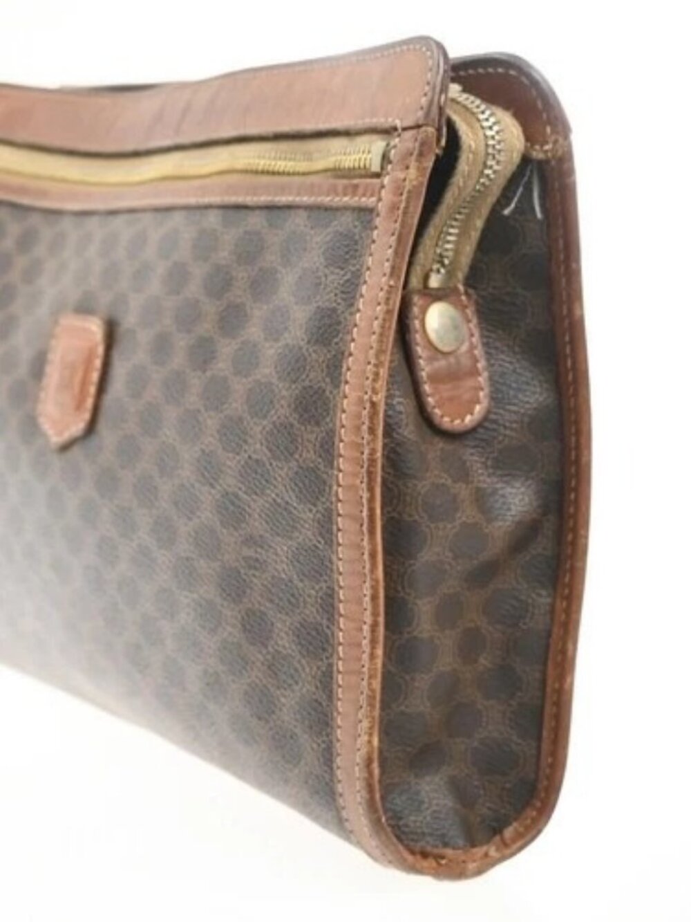 CELINE Logo Macadam Pattern Clutch Hand Bag PVC Leather Brown Italy 09MA406 - Picture 2 of 14